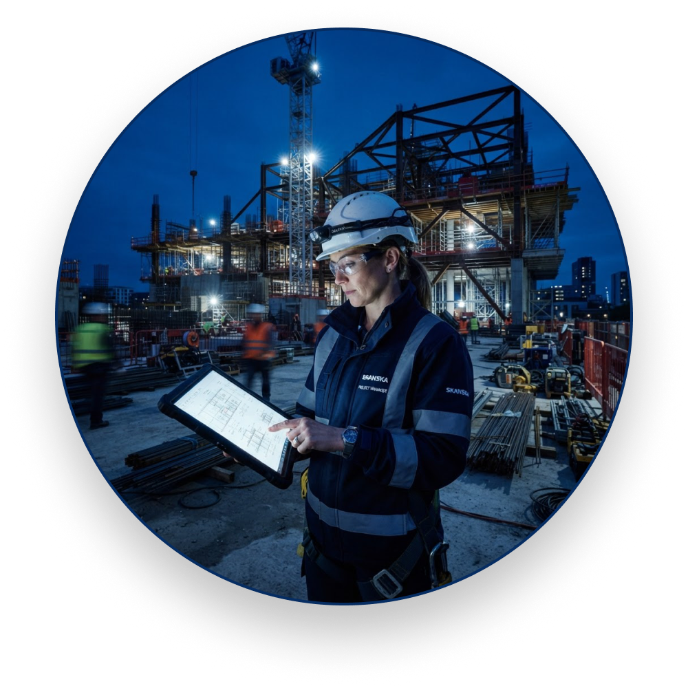 Construction site managed through connected project workflows